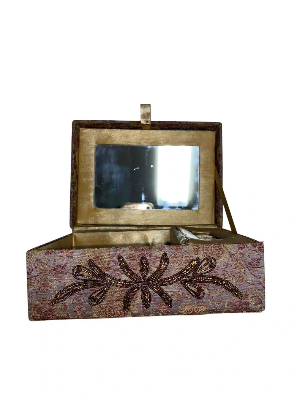 Anthropologie Vintage Beaded Rose Floral Jewelry Box Boho Shabby chic